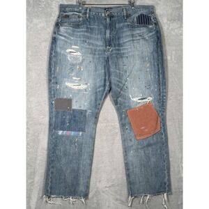 Polo Ralph Lauren‎ Avery Boyfriend Jeans Womens 33 Distressed Patchwork Paint